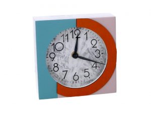 OROLOGIO LEGNO ROSA E AZZURRO QUADRO CM15X5X15
