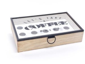 SCATOLA PORTACAPSULE IN LEGNO METAL CM.15X24XH.5,5